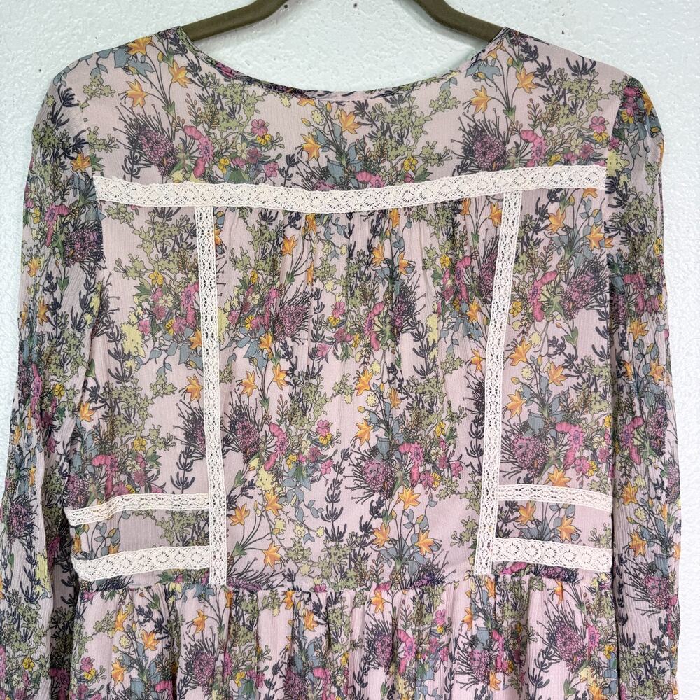 Sundance Silk Dress Womens Small Floral Boho Cottagecore Peasant Tunic Lace Trim - Picture 10 of 13